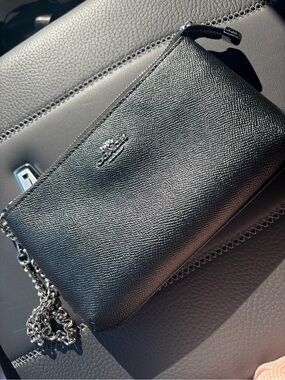 ✨Coach Black Leather Chain Wristlet